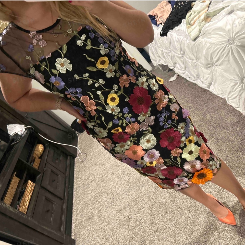BellanBlue Navy Floral Embroidered Midi Dress - Picture 5 of 10